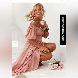 NWT tropical dream Elegant Off-Shoulder Pink rayon maxi Dress